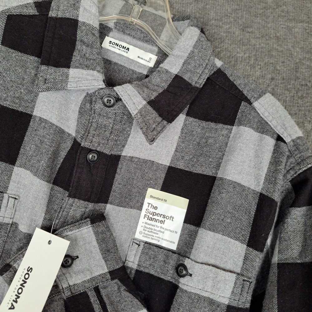 SONOMA Flannel Shirt Mens S Grey Black Buffalo Check Cotton NWT MS43W120RN7